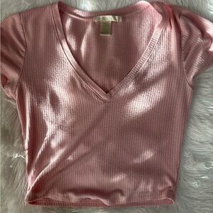 Bozzolo Light Pink V-Neck Ribbed Tee